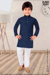 Plain Blue Kids Boys Kurta Pajama Set 