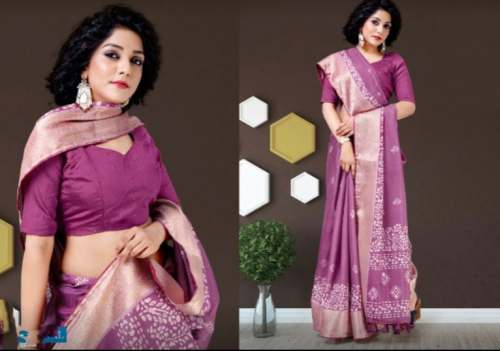 Fancy Purple Printed Cotton Saree For Ladies