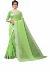 New Grass Green Cotton Saree For Ladies