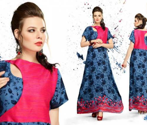 New Blue And Pink Long Flare Kurti For Women by Divine Girl