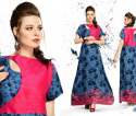 New Blue And Pink Long Flare Kurti For Women