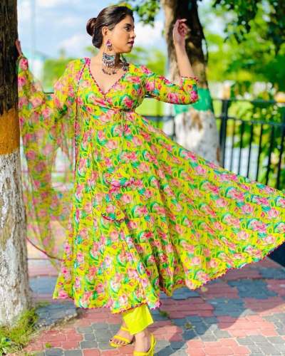 Crepe Printed Flared Gown 