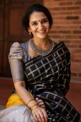 Party Wear Black Lichi Silk Jacquard Saree