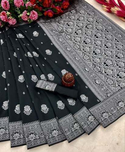 Party Wear Silver Jari Soft Silk Saree