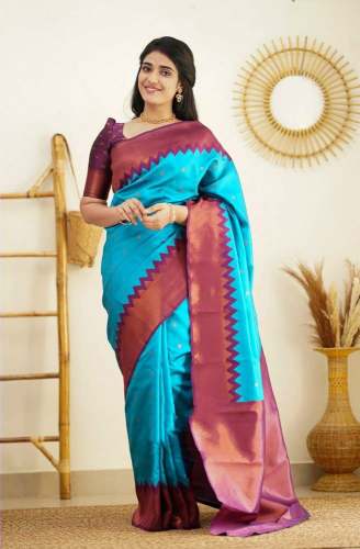 Soft Silk Jacquard Saree With Silver Jari Work