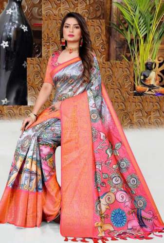 Soft Silk Kalamkari Handpicked Print Saree