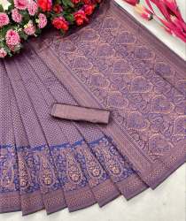 Stylish Soft Silk Coper Jari Purple Saree