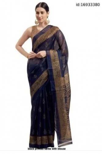 Fancy Black Cotton Tissue Saree by Aman Saree Centre