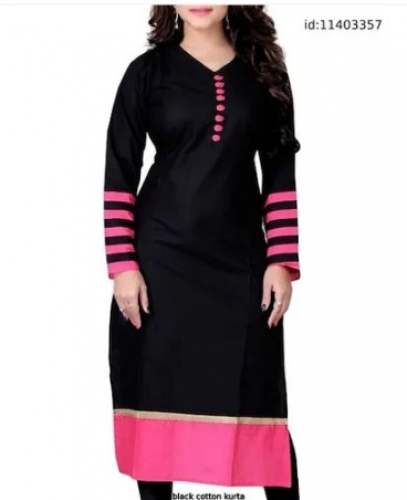 Plain Black Kurti With Pink Stripes  by Aman Saree Centre