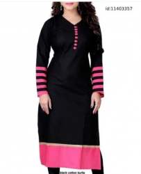 Plain Black Kurti With Pink Stripes 