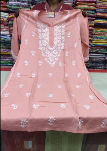 Light Peach Embroidered Straight Kurti  by Avni kurti