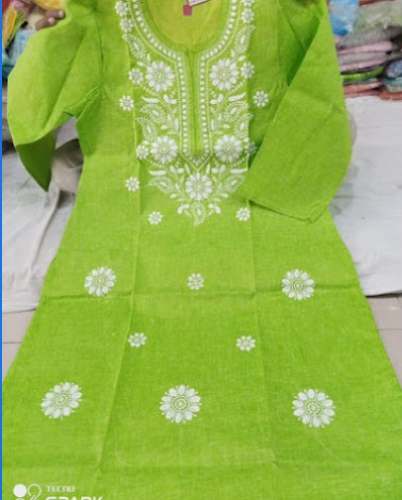 Parrot Green Embroidered Kurtis by Avni kurti