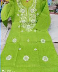 Parrot Green Embroidered Kurtis