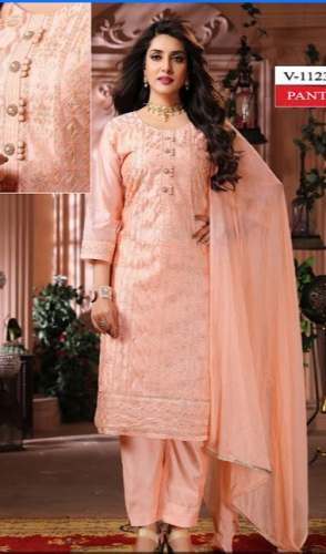 Fancy Peach Embroidered Ladies Suit  by Shree Ganpati Shopping Mart