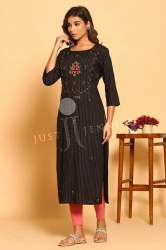 Regular Wear Black Striped Design Kurti