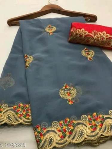 Embroidery Work Chiffon Saree For Ladies by Dwija Sarres