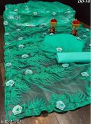 New Green Net Embroidery Saree For Ladies