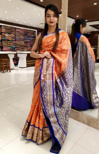 Orange And Blue Weaving Banarasi Saree by Adi Dhakeswari