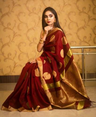 Red Banarasi Silk Saree For Ladies by Nivedita