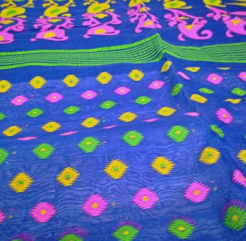New Blue Cotton Handloom Saree For Ladies by Sanyal Saree House