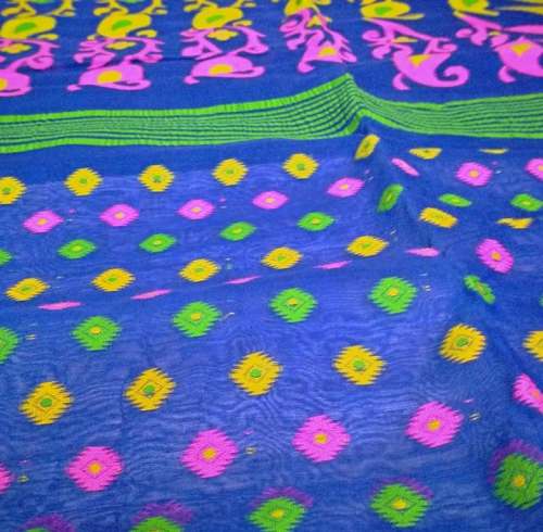 New Blue Cotton Handloom Saree For Ladies
