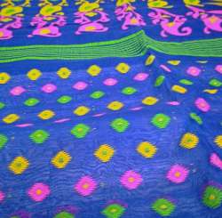 New Blue Cotton Handloom Saree For Ladies