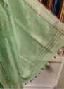 Green Linen Saree With Silver Stripes Design thumb 1