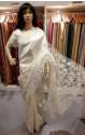 Pearl White Raw Silk Twine Cutwork Bridal Saree