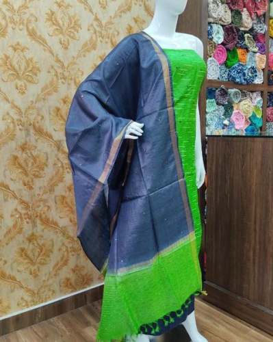 Ever Green Tussar Silk Weaving Dress Material  by Cactus Fabric Hut