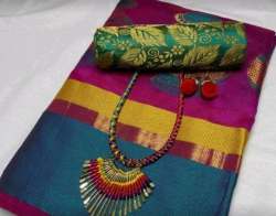 New Collection Blue Printed Saree For Women