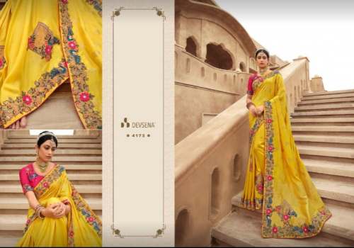 Buy Yellow Embroidery Saree For Women by Jagdamba Sarees