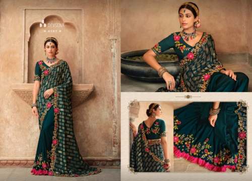 New Collection Dark Green Embroidery Saree  by Jagdamba Sarees