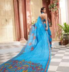 Buy Printed Sky Blue Saree For Ladies
