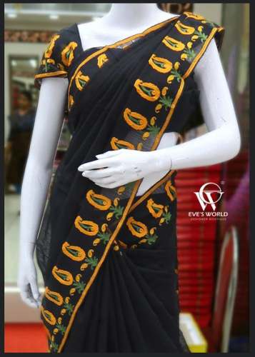 Black Fancy kota Saree with Yellow Border  by Eves World