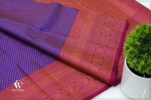 Purple and Pink Brocade Kanchipuram Silk Saree  by Eves World