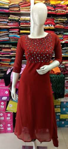 Allover Plain Kurti with Fancy Work Neck by Milana