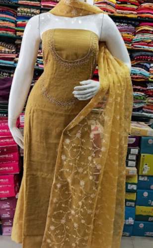 Mustard Yellow Embroidered Dress Material