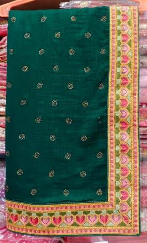 Lace Border Green Saree For Ladies by Muskan Fashion House