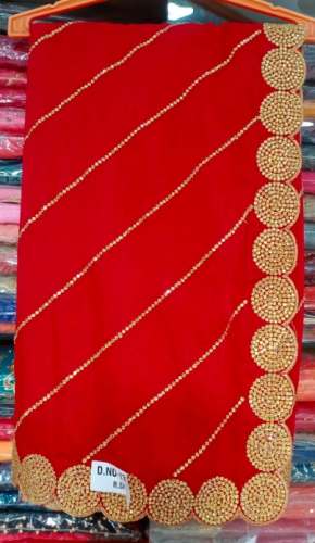 Red Embroidery Stone Work Saree For Ladies by Muskan Fashion House