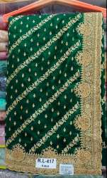 Stone Work Embroidery Dark Green Saree