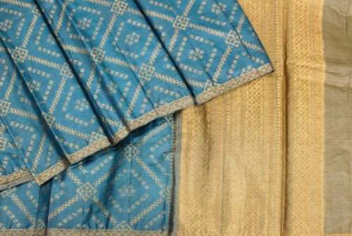 Stylish Persian Blue Tussar Silk Saree by Pulimoottil Silks