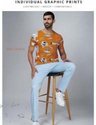 Mustard Yellow Round Neck T Shirt For Mens