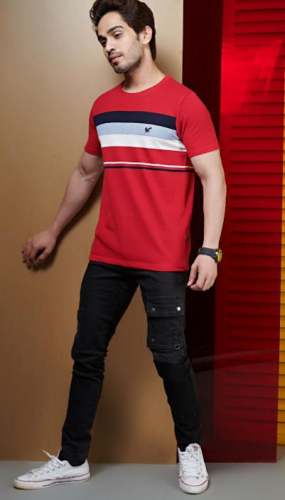 New Collection Red Round Neck T Shirt  by Sharda Traders