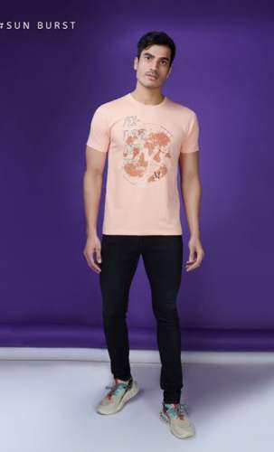 Round Neck Peach T Shirt For Men by Sharda Traders