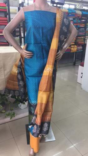 New Arrival Blue Tussar Printed Dress Material by The Zenana