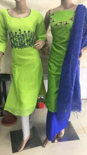 Parrot Green Handwork Dress Material  by The Zenana