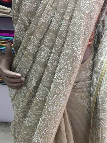 Party Wear Tussar Chikan Work Saree  by The Zenana