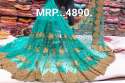 Turquoise Embroidered Work Saree 