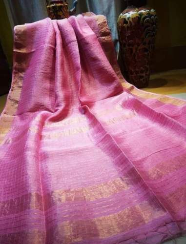 Pure  Linen Check Saree with Blouse Piece by Meraki Designers Hub