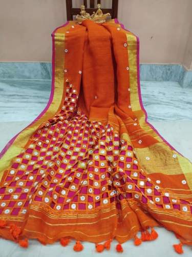 Pure Linen Cut Work Saree by Meraki Designers Hub
